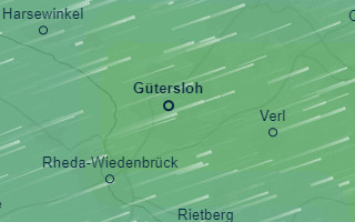 Screenshot aus der Wetteranwendung "ventusky" mit Darstellung der gefühlten Temperatur und einer Windanimation