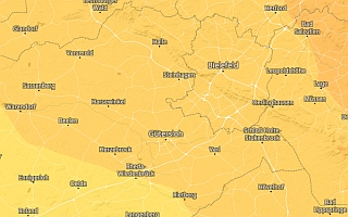 Das Bild stellt einen Screenshot eines Ausschnittes der Karte des Monats August 2024 dar. Die Karte zeigt den UV Index in unterschiedlichen Gelb-Orange-Tönen je nach Wert.