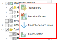 Screenshot aus MapSolution: Einstellungen des Layers mit dem neu hinzugefügten Dienst