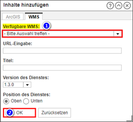 Screenshot aus MapSolution: Öffnen des Werkzeugs zum Hinzufügen eines WMS-Dienstes