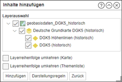 Screenshot aus MapSolution: Auswahl der Layer aus dem WMS-Dienst
